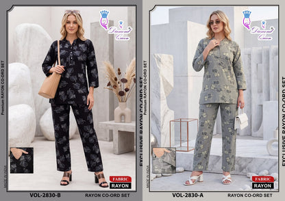 Chinese Collar 2827-2836 Diamond Queen Rayon Co Ord Set Supplier Ahmedabad
