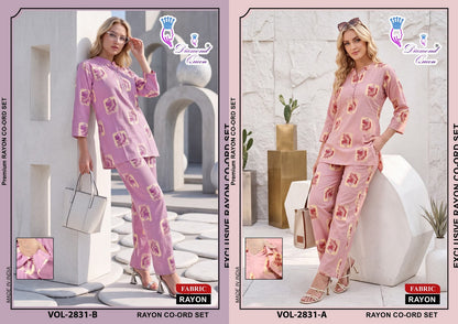 Chinese Collar 2827-2836 Diamond Queen Rayon Co Ord Set Supplier Ahmedabad