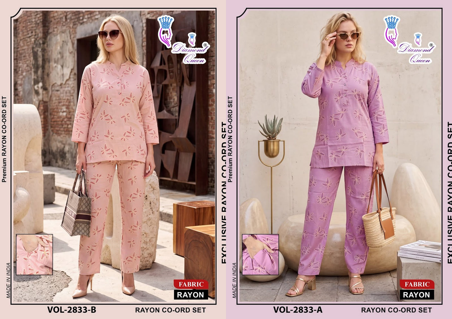 Chinese Collar 2827-2836 Diamond Queen Rayon Co Ord Set Supplier Ahmedabad