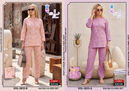 Chinese Collar 2827-2836 Diamond Queen Rayon Co Ord Set Supplier Ahmedabad