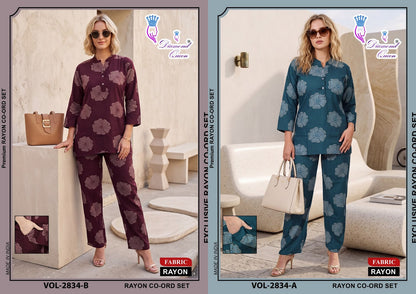 Chinese Collar 2827-2836 Diamond Queen Rayon Co Ord Set Supplier Ahmedabad