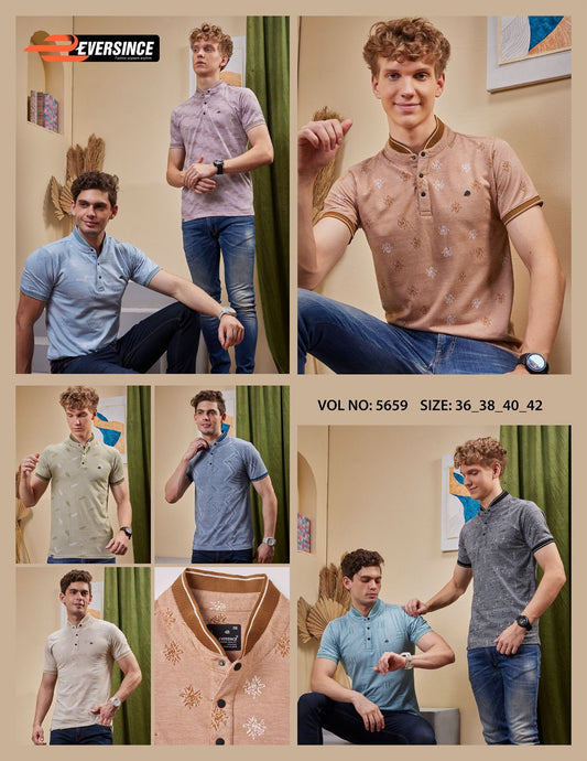 Chinese Collar Vol No 5659 Eversince Jacquard Knit Mens Tshirts Exporter India