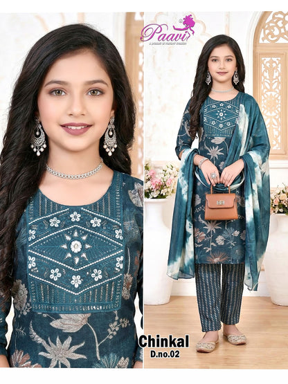 Chinkal Paavi Rayon Capsule Girls Readymade Pant Suits Supplier