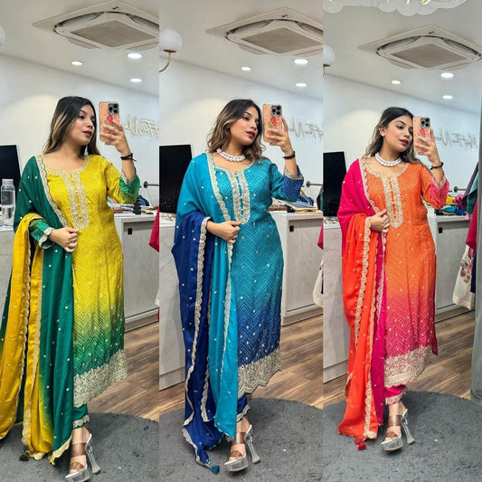 Chinon Silk 141124 Ruc Readymade Pant Style Suits Wholesaler Ahmedabad