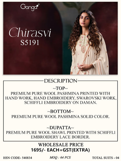 Chirasvi S5191 Ganga Wool Pashmina Suits Supplier Gujarat