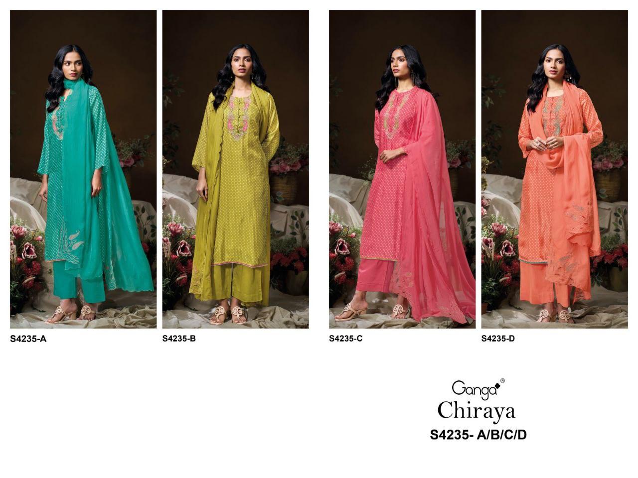 Chiraya 4235 Ganga Bemberg Plazzo Style Suits Wholesale Rate