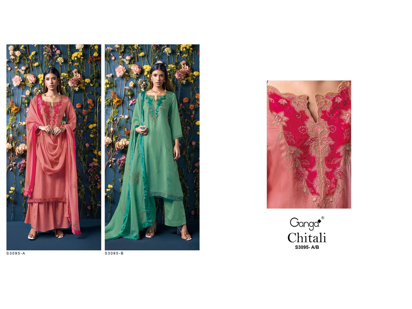 Chitali S3095 Ganga Habutai Silk Plazzo Style Suits Exporter Ahmedabad