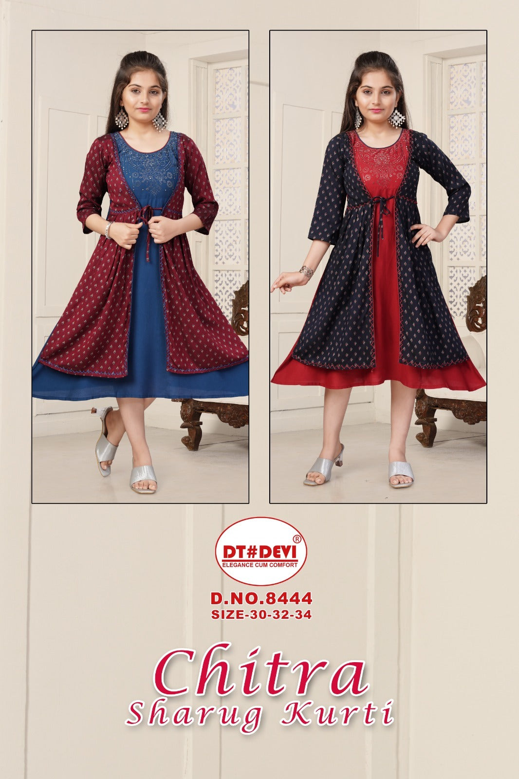 Chitra 8444 Dt Devi Rayon Girls Kurti Jacket Set Exporter India