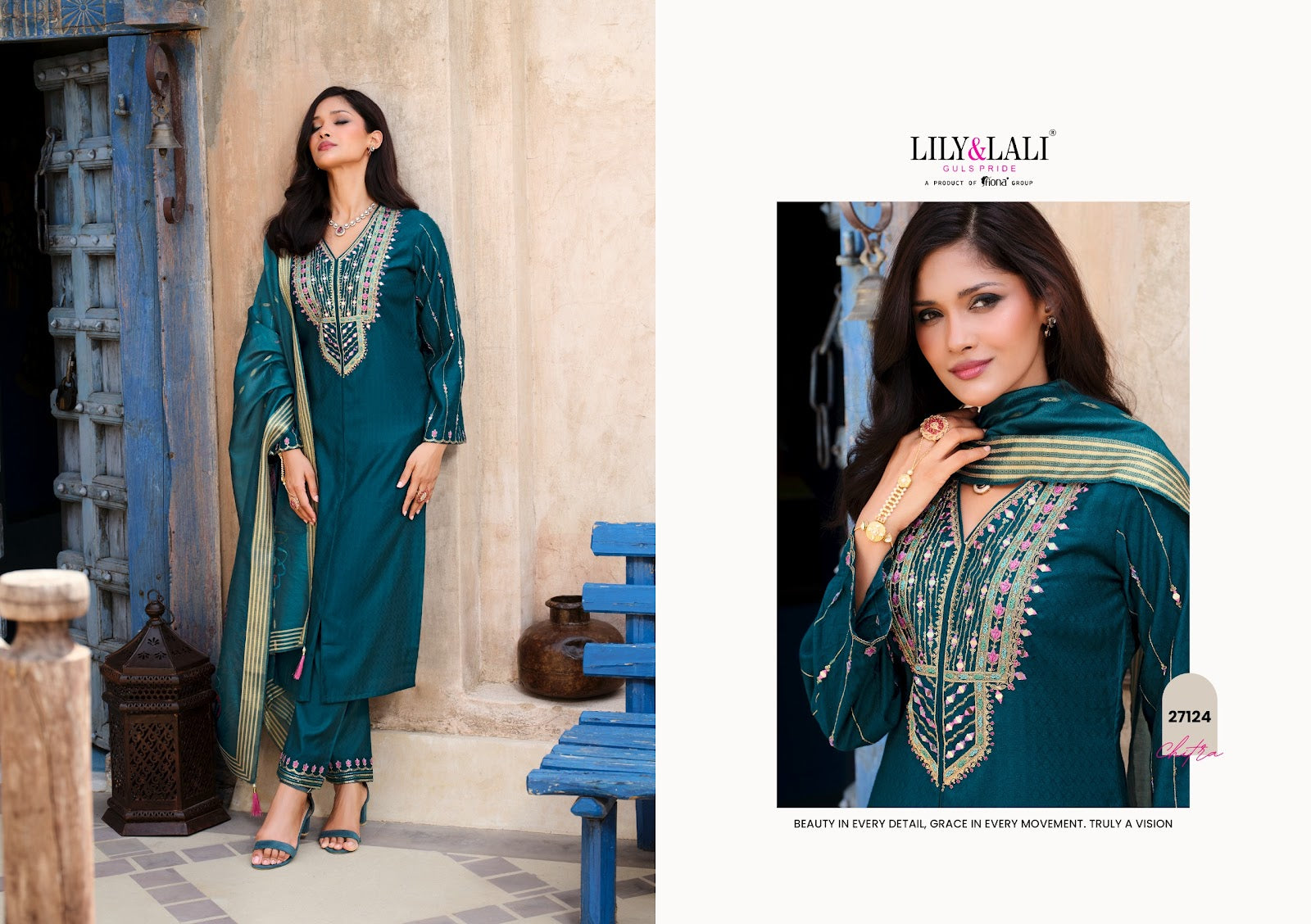 Chitra Lily Lali Viscose Silk Readymade Pant Style Suits Exporter Ahmedabad