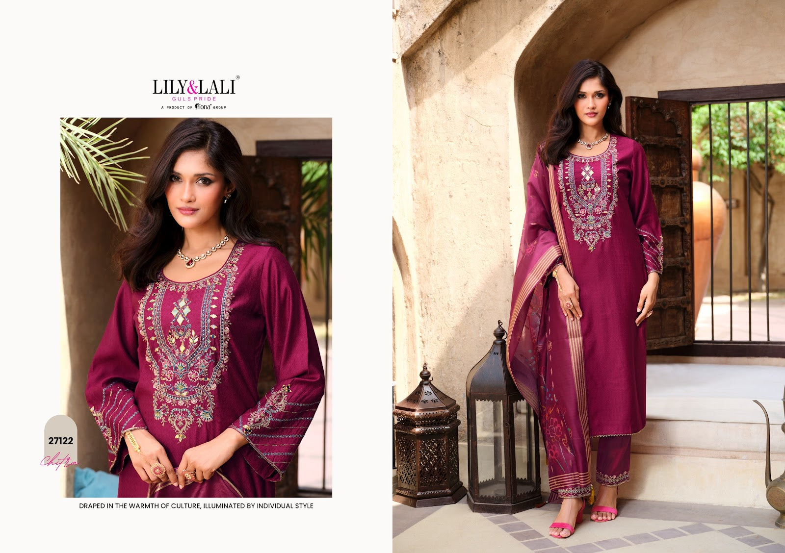 Chitra Lily Lali Viscose Silk Readymade Pant Style Suits Exporter Ahmedabad
