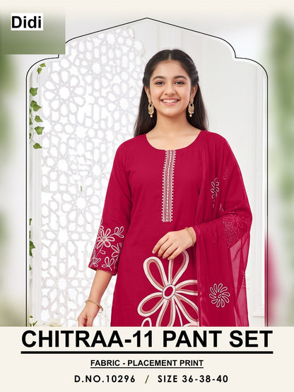 Chitraa 11 Dn 10296 Didi Placement Print Girls Readymade Pant Suits Wholesaler Gujarat