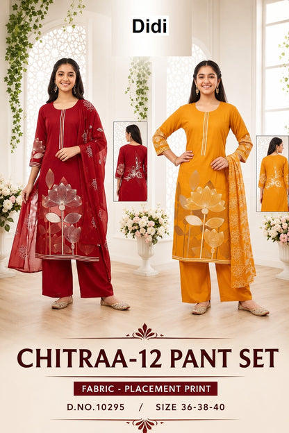 Chitraa 12 Dn 10295 Didi Placement Print Girls Readymade Pant Suits Wholesale