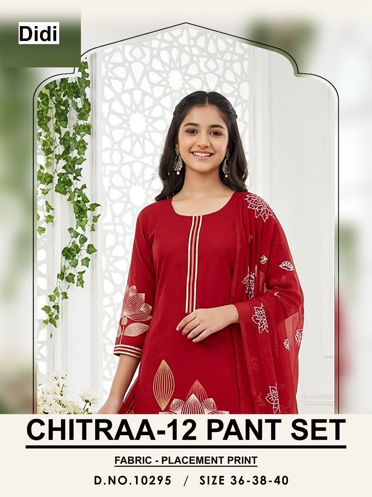 Chitraa 12 Dn 10295 Didi Placement Print Girls Readymade Pant Suits Wholesale