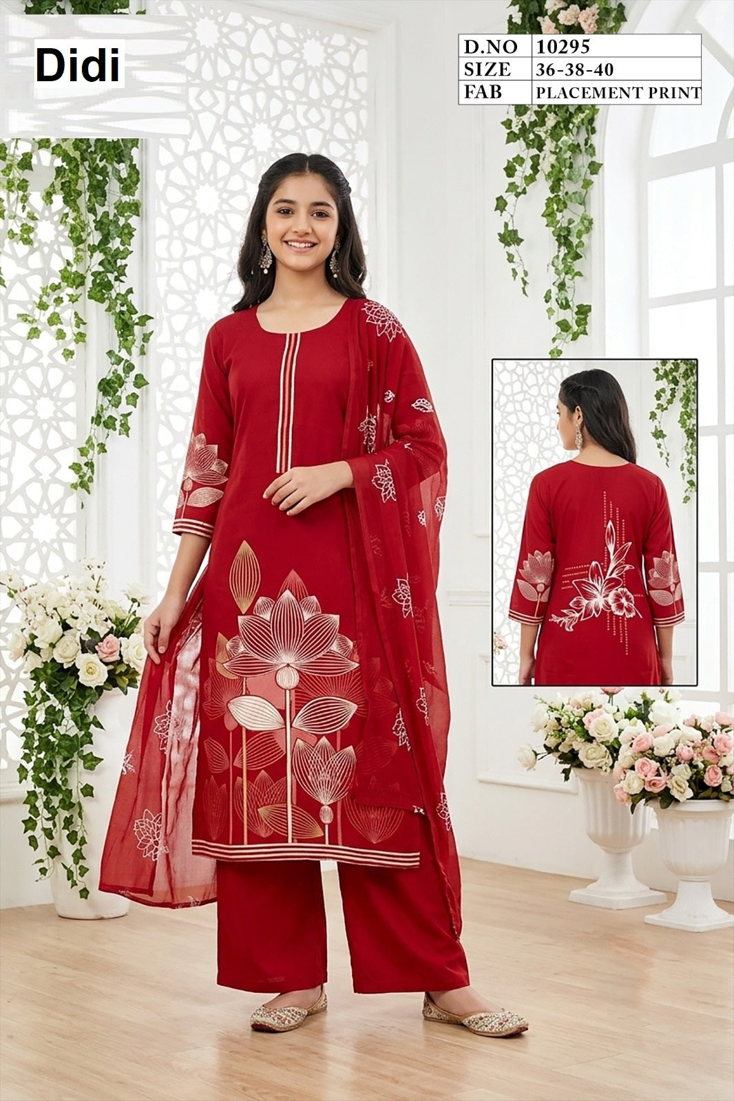 Chitraa 12 Dn 10295 Didi Placement Print Girls Readymade Pant Suits Wholesale