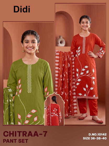 Chitraa 7 Dn 10142 Didi Rayon Girls Readymade Pant Suits Supplier India