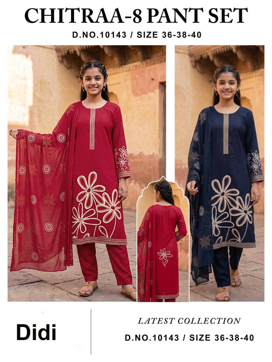 Chitraa 8 Dn 10143 Didi Rayon Girls Readymade Pant Suits Manufacturer India