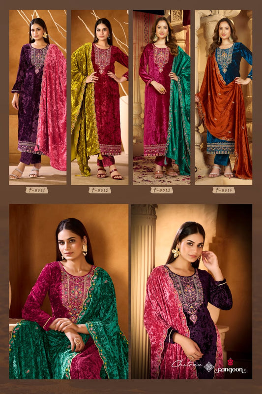 Chitraa Rangoon Readymade Velvet Suits Supplier Gujarat