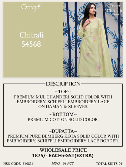 Chitrali 4568 Ganga Mul Chanderi Pant Style Suits Wholesaler Ahmedabad