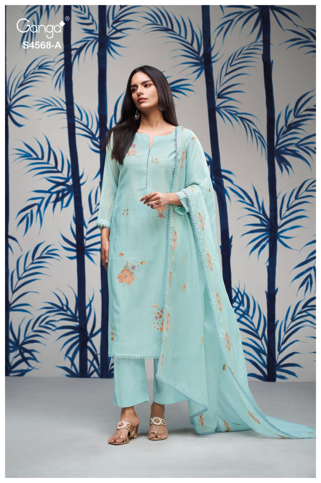 Chitrali 4568 Ganga Mul Chanderi Pant Style Suits Wholesaler Ahmedabad