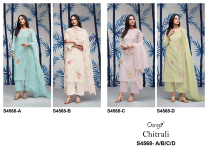 Chitrali 4568 Ganga Mul Chanderi Pant Style Suits Wholesaler Ahmedabad