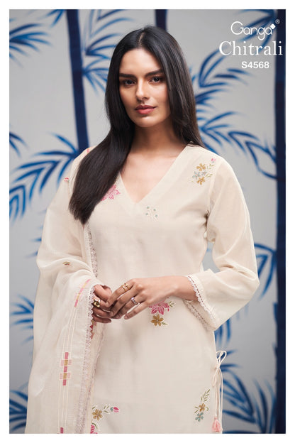 Chitrali 4568 Ganga Mul Chanderi Pant Style Suits Wholesaler Ahmedabad
