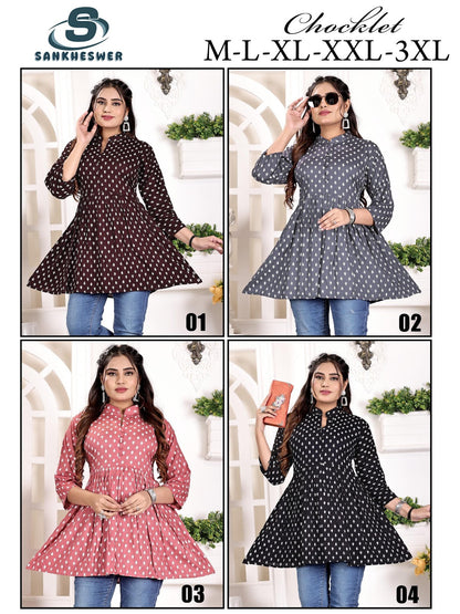 Chocklet Sankheswer Reyon Fancy Tops Wholesaler Ahmedabad
