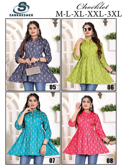 Chocklet Sankheswer Reyon Fancy Tops Wholesaler Ahmedabad