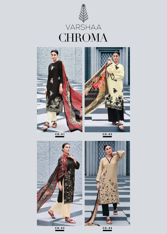 Chroma Varsha Fashions Viscose Muslin Pant Style Suits Supplier Gujarat