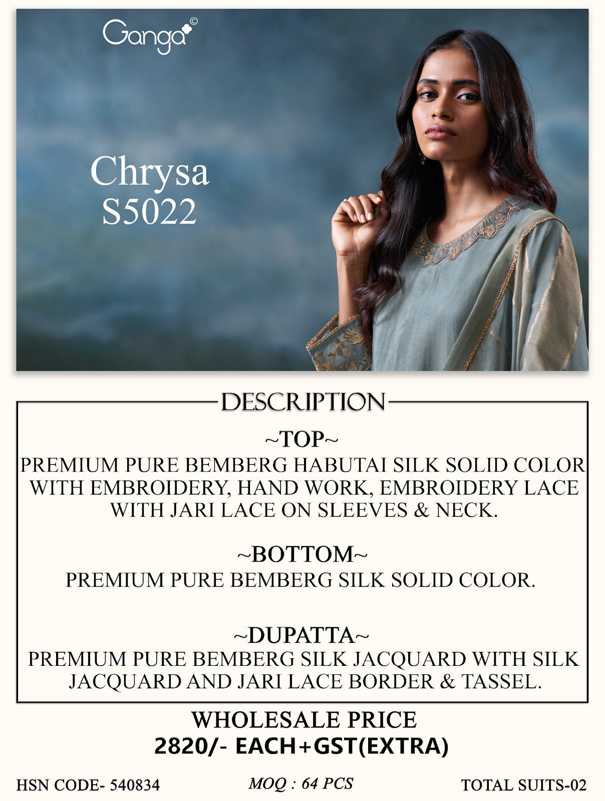 Chrysa S5022 Ganga Bemberg Plazzo Style Suits Supplier
