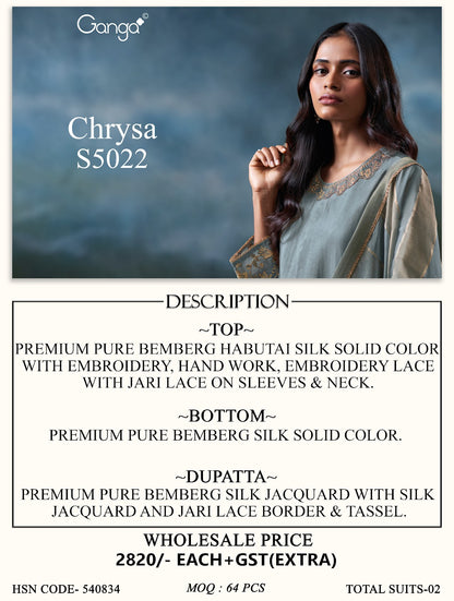 Chrysa S5022 Ganga Bemberg Plazzo Style Suits Supplier