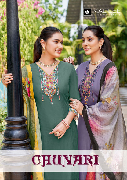 Chunari Kadlee Rayon Slub Readymade Pant Style Suits Manufacturer Gujarat