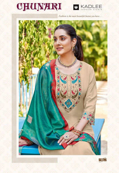 Chunari Kadlee Rayon Slub Readymade Pant Style Suits Manufacturer Gujarat