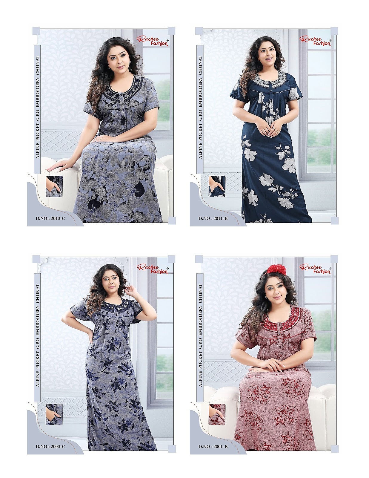 Chunat Embroidery 161025 Ruchee Fashion Alpine Night Gowns Wholesaler Gujarat
