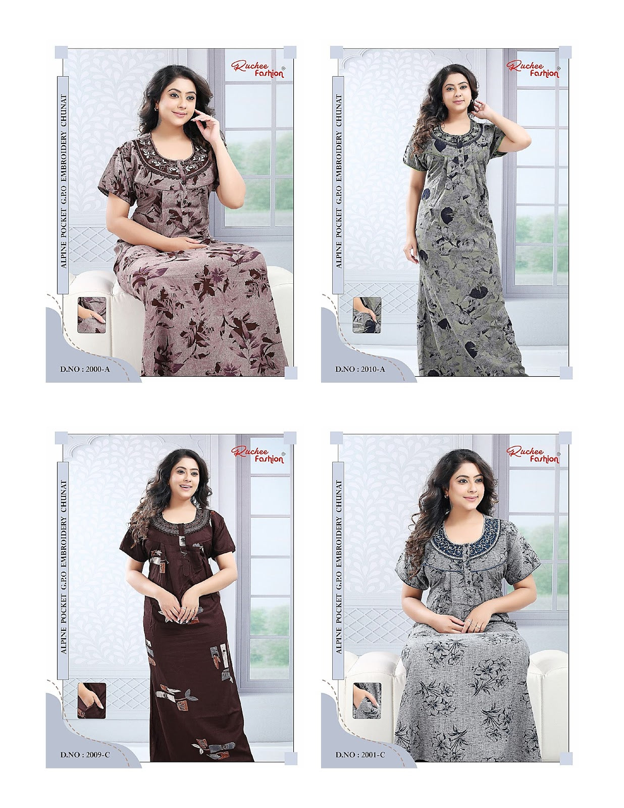 Chunat Embroidery 161025 Ruchee Fashion Alpine Night Gowns Wholesaler Gujarat