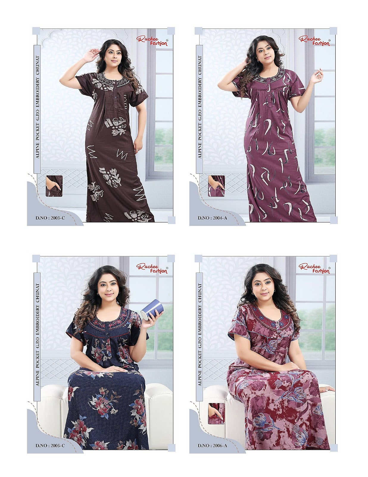 Chunat Embroidery 161025 Ruchee Fashion Alpine Night Gowns Wholesaler Gujarat