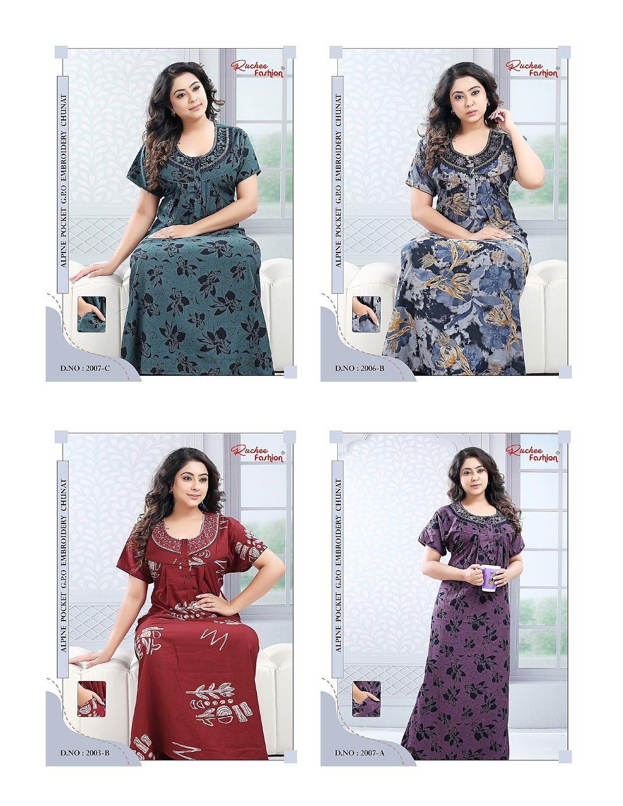 Chunat Embroidery 161025 Ruchee Fashion Alpine Night Gowns Wholesaler Gujarat