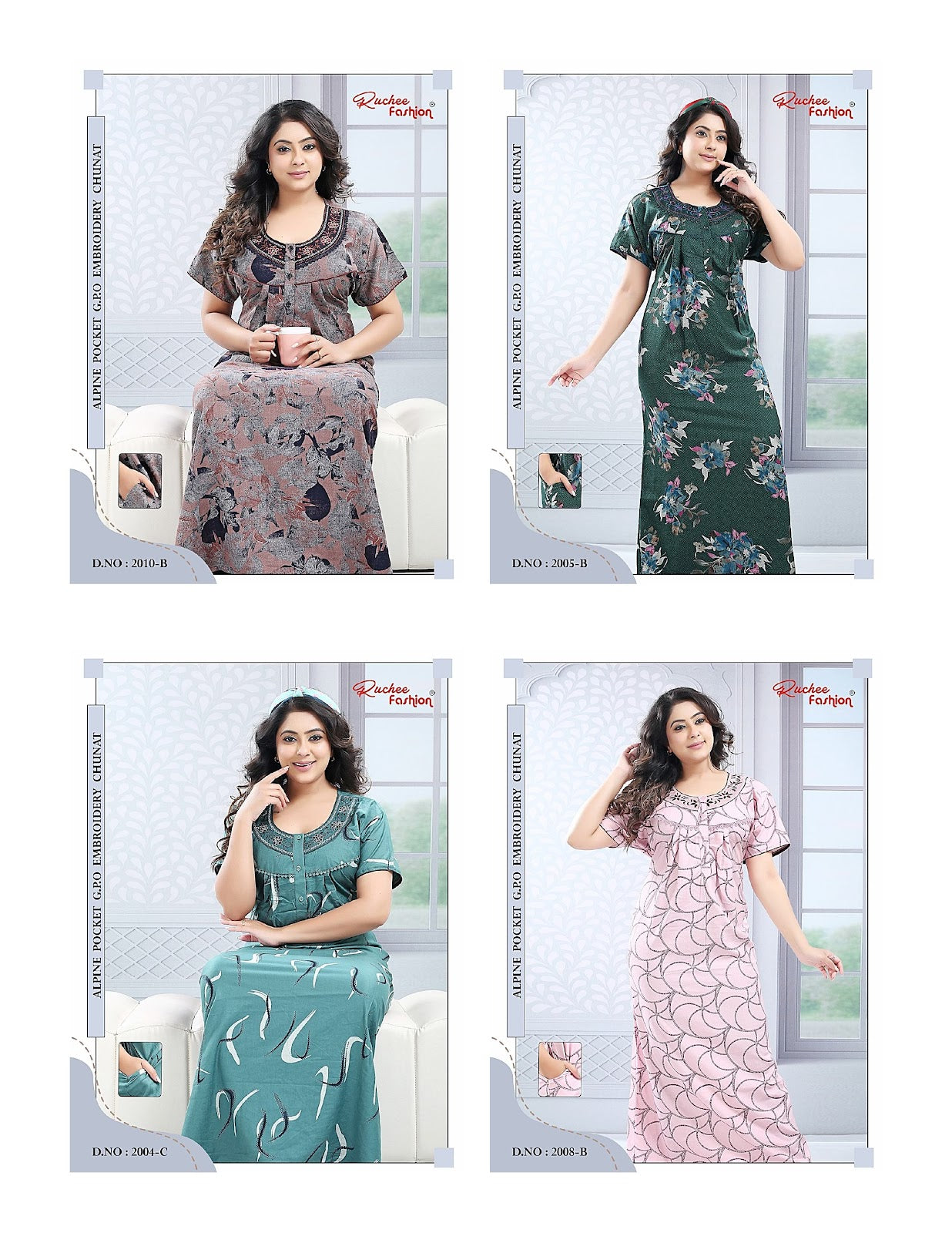 Chunat Embroidery 161025 Ruchee Fashion Alpine Night Gowns Wholesaler Gujarat