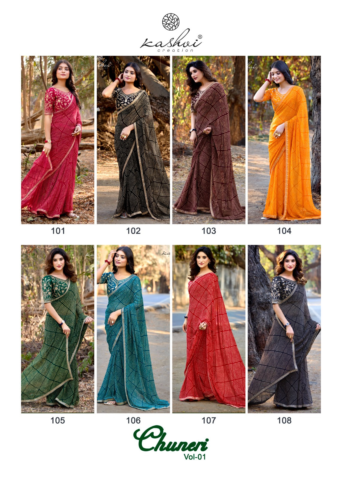 Chuneri Vol 1 Kashvi Creation Mono Georgette Sarees Wholesale