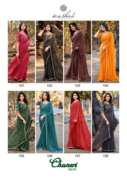 Chuneri Vol 1 Kashvi Creation Mono Georgette Sarees Wholesale