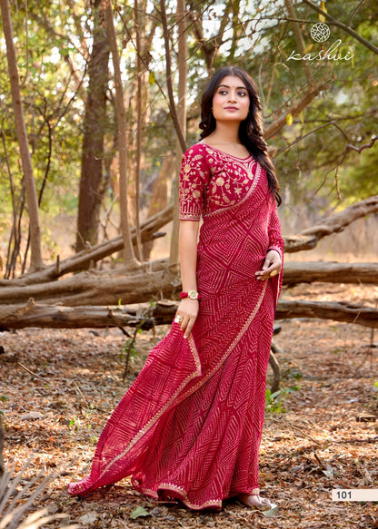 Chuneri Vol 1 Kashvi Creation Mono Georgette Sarees Wholesale