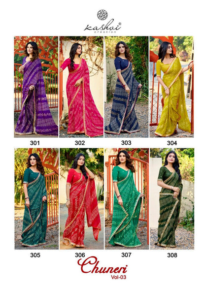 Chuneri Vol 3 Kashvi Creation Mono Georgette Sarees Manufacturer