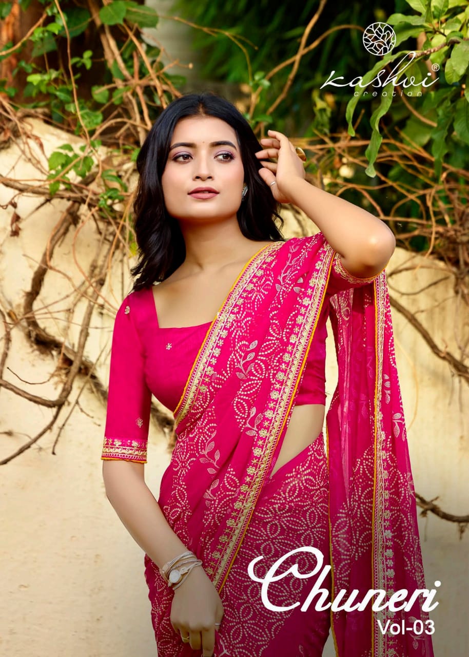 Chuneri Vol 3 Kashvi Creation Mono Georgette Sarees Manufacturer