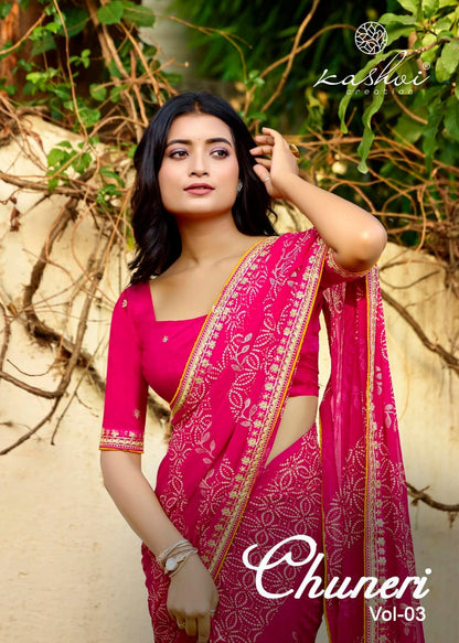 Chuneri Vol 3 Kashvi Creation Mono Georgette Sarees Manufacturer