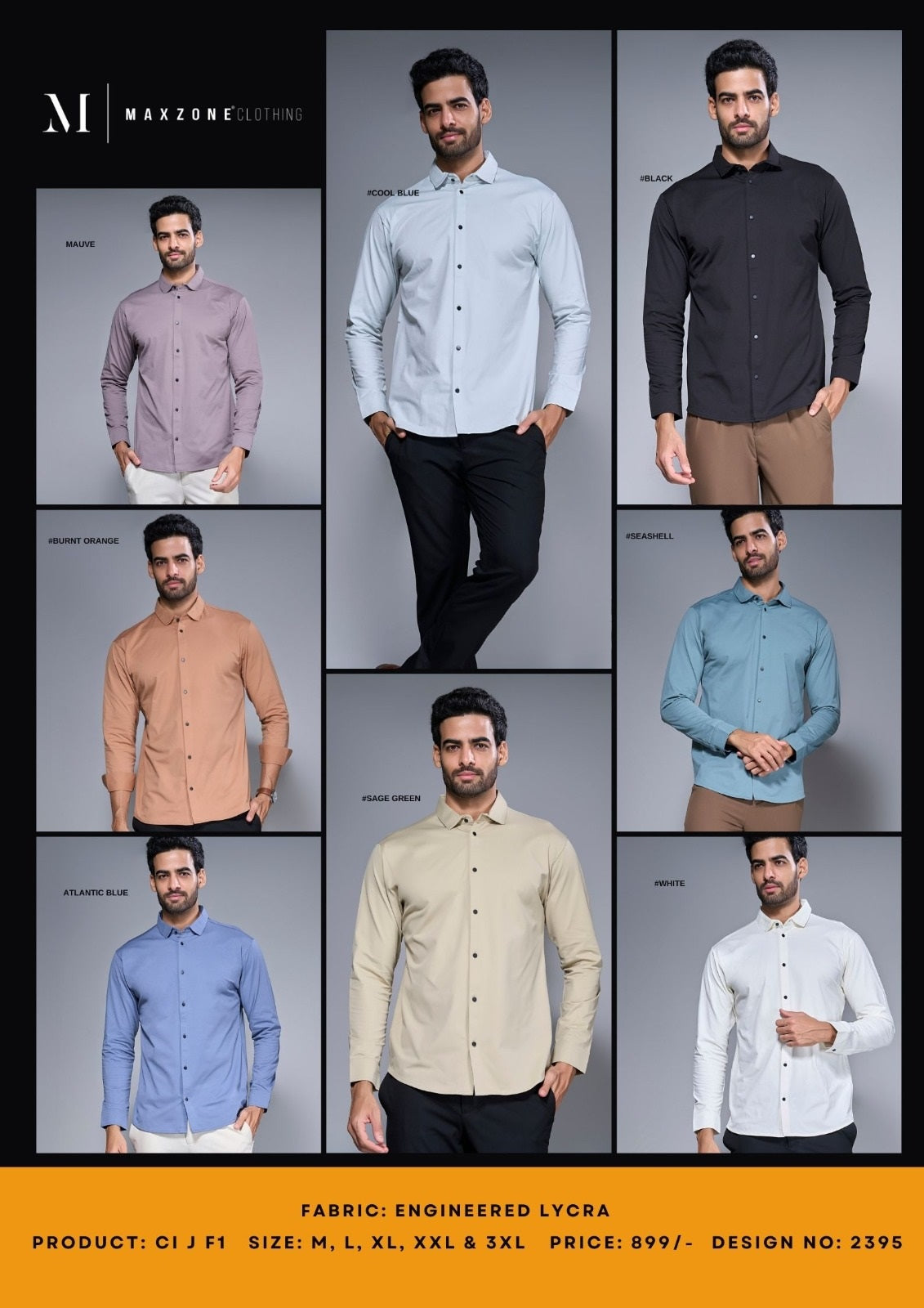 Ci J F1 2395 Full Sleeves Maxzone Clothing Lycra Mens Shirts Manufacturer India