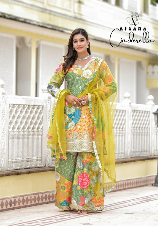 Cinderella 2309 Afsana Chinon Silk Readymade Plazzo Style Suits Manufacturer Gujarat