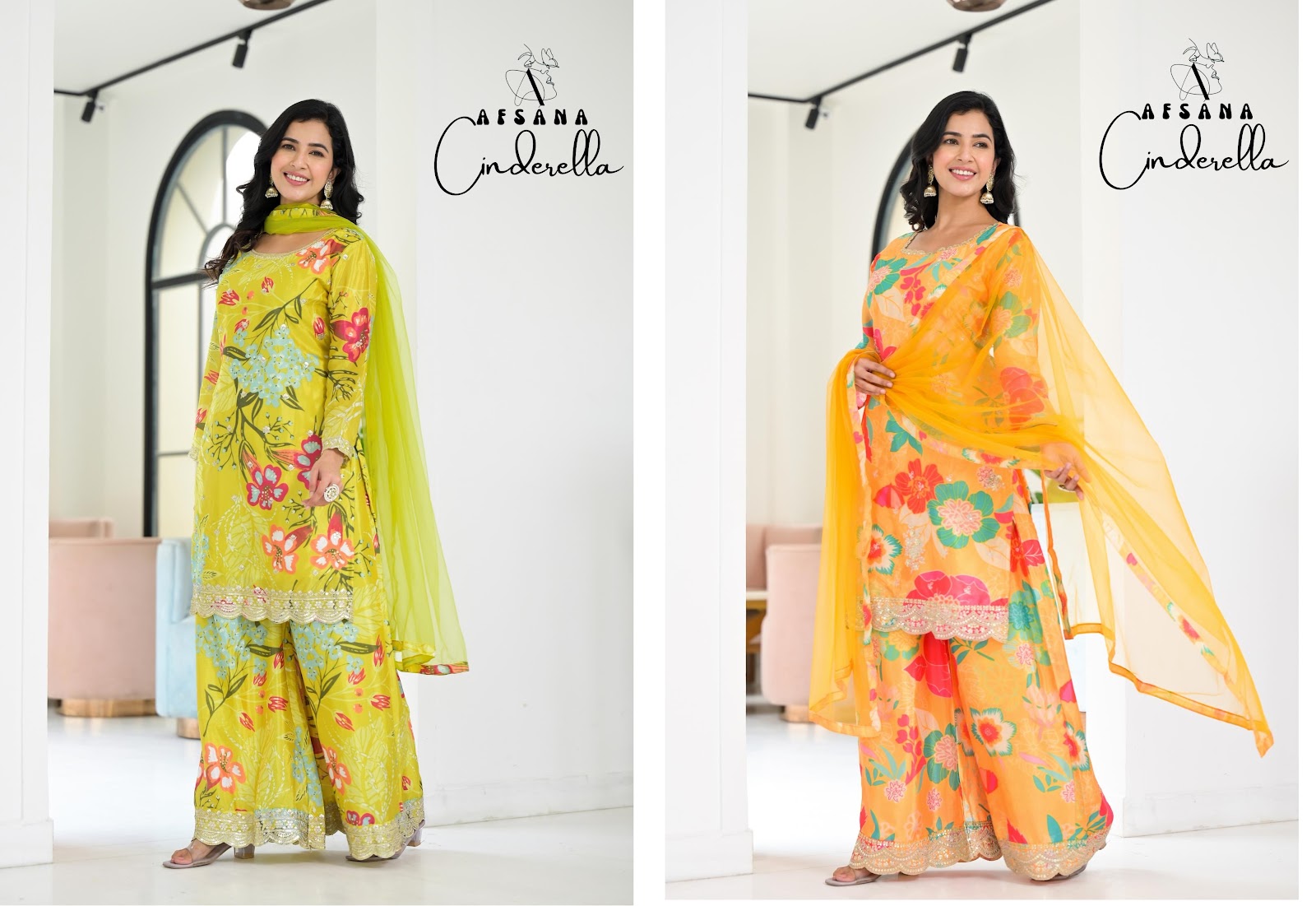 Cinderella Nx Afsana Chinon Silk Readymade Plazzo Style Suits Manufacturer Ahmedabad