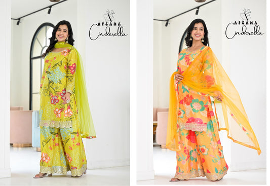 Cinderella Nx Afsana Chinon Silk Readymade Plazzo Style Suits Manufacturer Ahmedabad