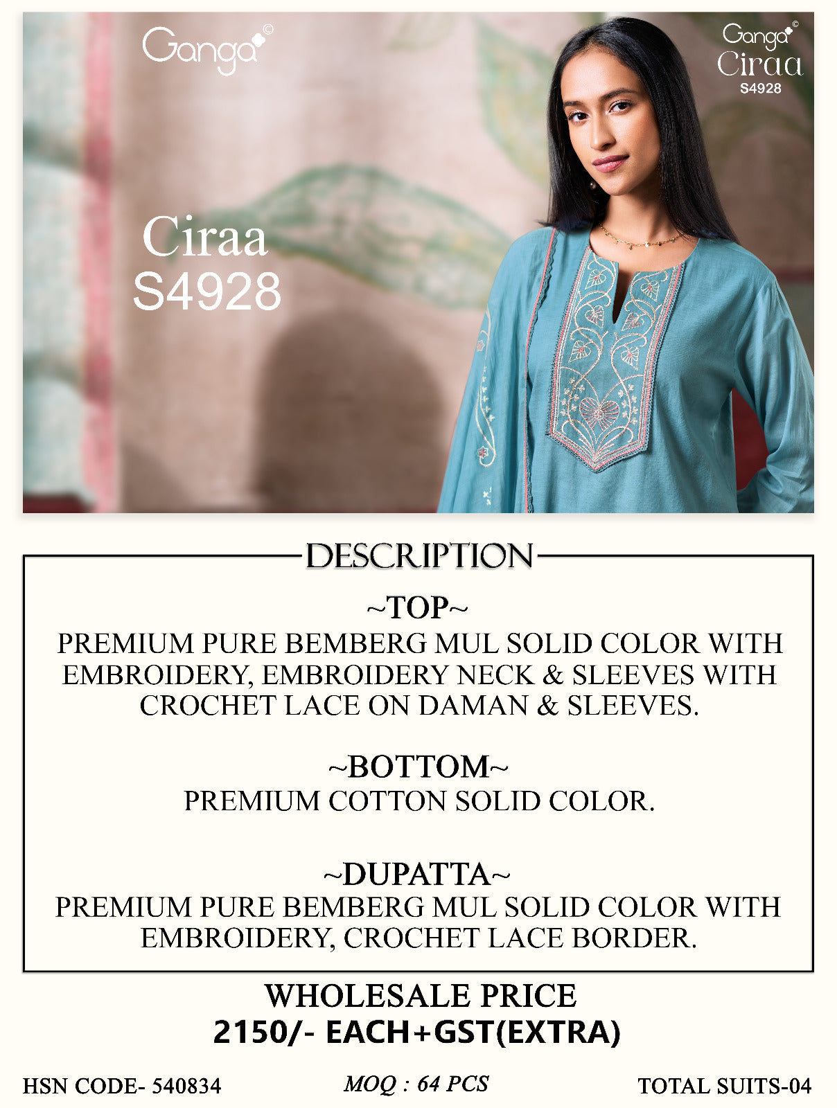 Ciraa S4928 Ganga Bemberg Pant Style Suits Wholesale Price