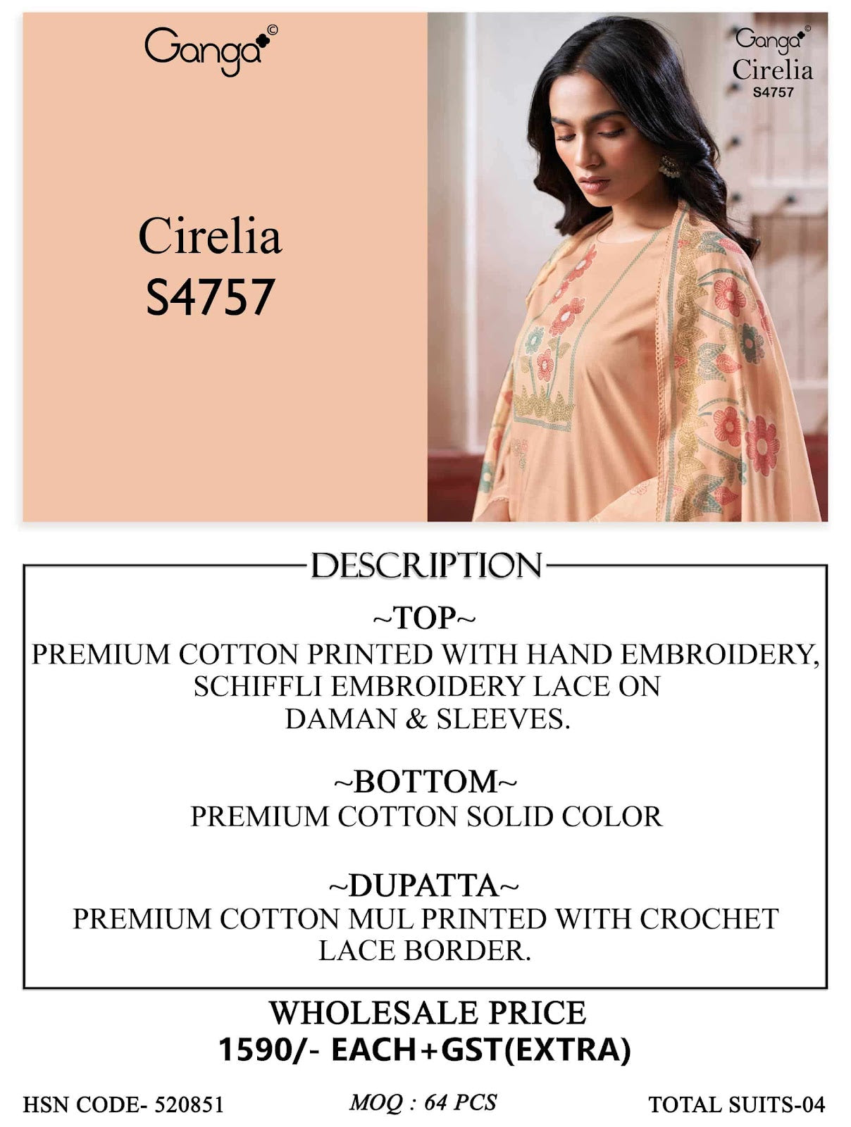 Cirelia S4757 Ganga Cotton Plazzo Style Suits Supplier Ahmedabad