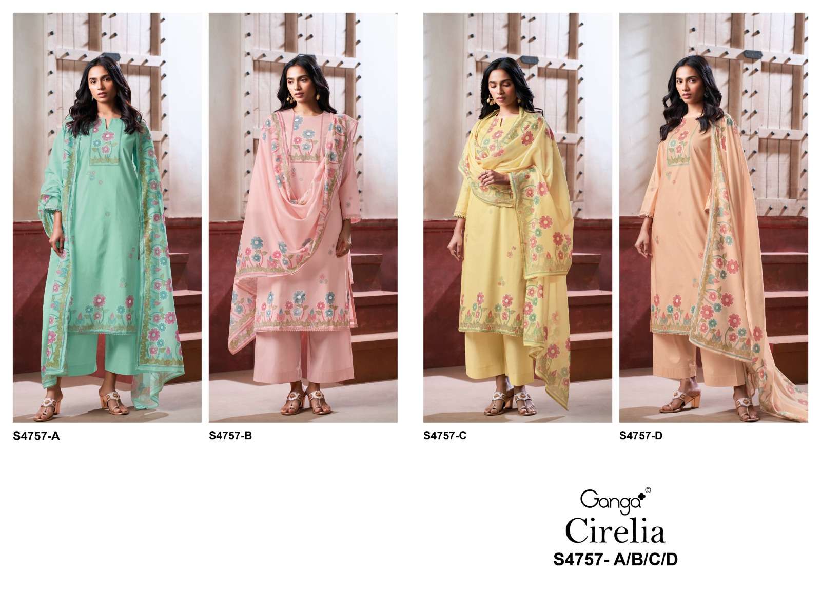 Cirelia S4757 Ganga Cotton Plazzo Style Suits Supplier Ahmedabad